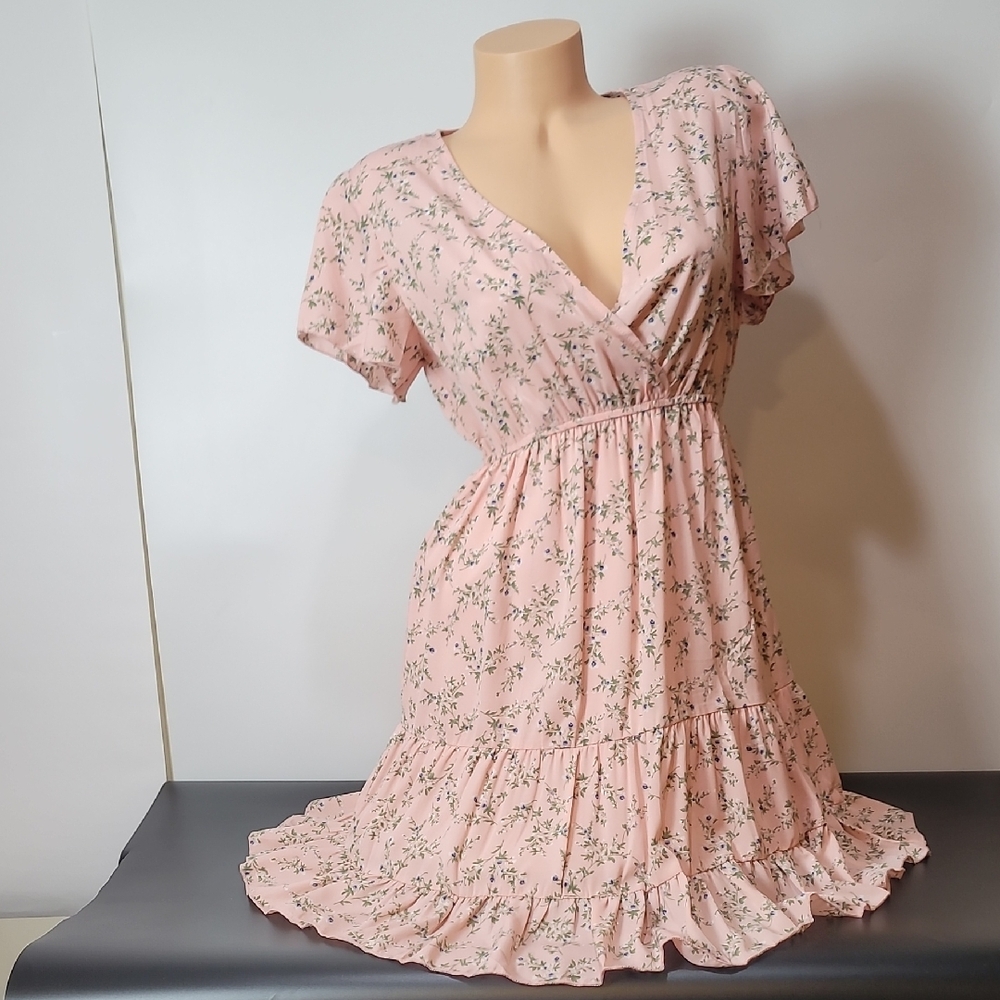 SHEIN Pink Floral Ruffled Wrap Sundress Spring Easter Dress